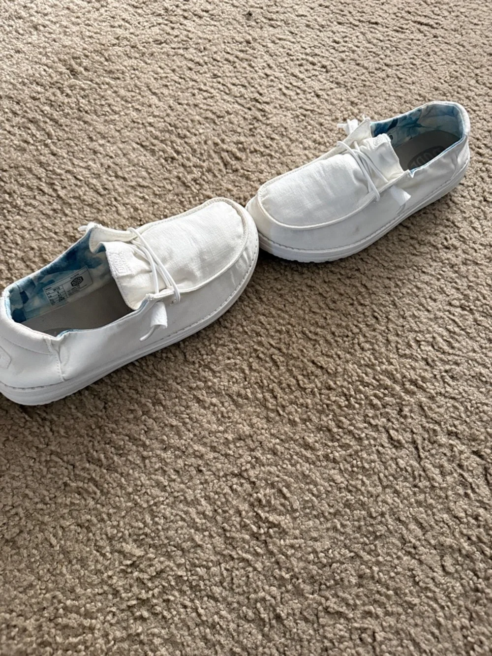 Hey Dude Women’s White Slip-On Sneakers with Blue Inner Pattern - Picture 3 of 13